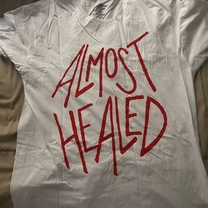 White T-Shirt with Red Graphic Print